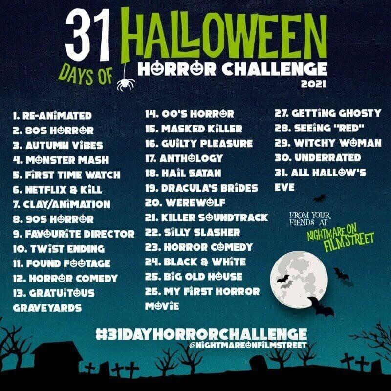 31 Day Horror Movie Challenge Halloween Nightmare On Film Street 2021 Blue