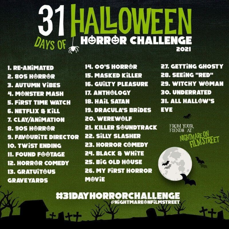 31 Day Horror Movie Challenge Halloween Nightmare On Film Street 2021 Green