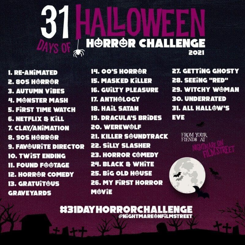 31 Day Horror Movie Challenge Halloween Nightmare On Film Street 2021 Purple