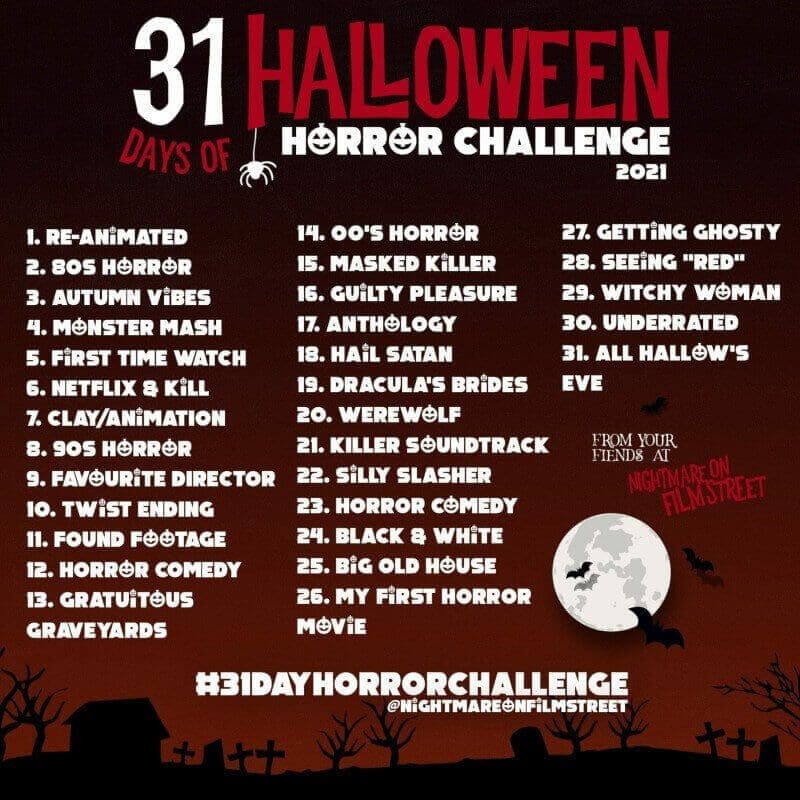 31 Day Horror Movie Challenge Halloween Nightmare On Film Street 2021 Red