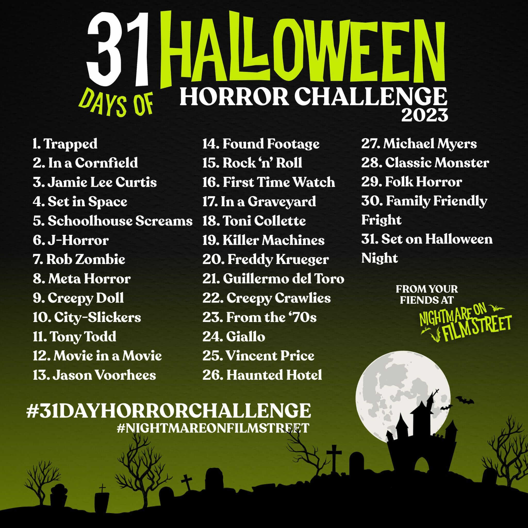 Join the Ultimate Halloween Movie Marathon with the #31DayHorrorChallenge from Nightmare on Film Street 2023