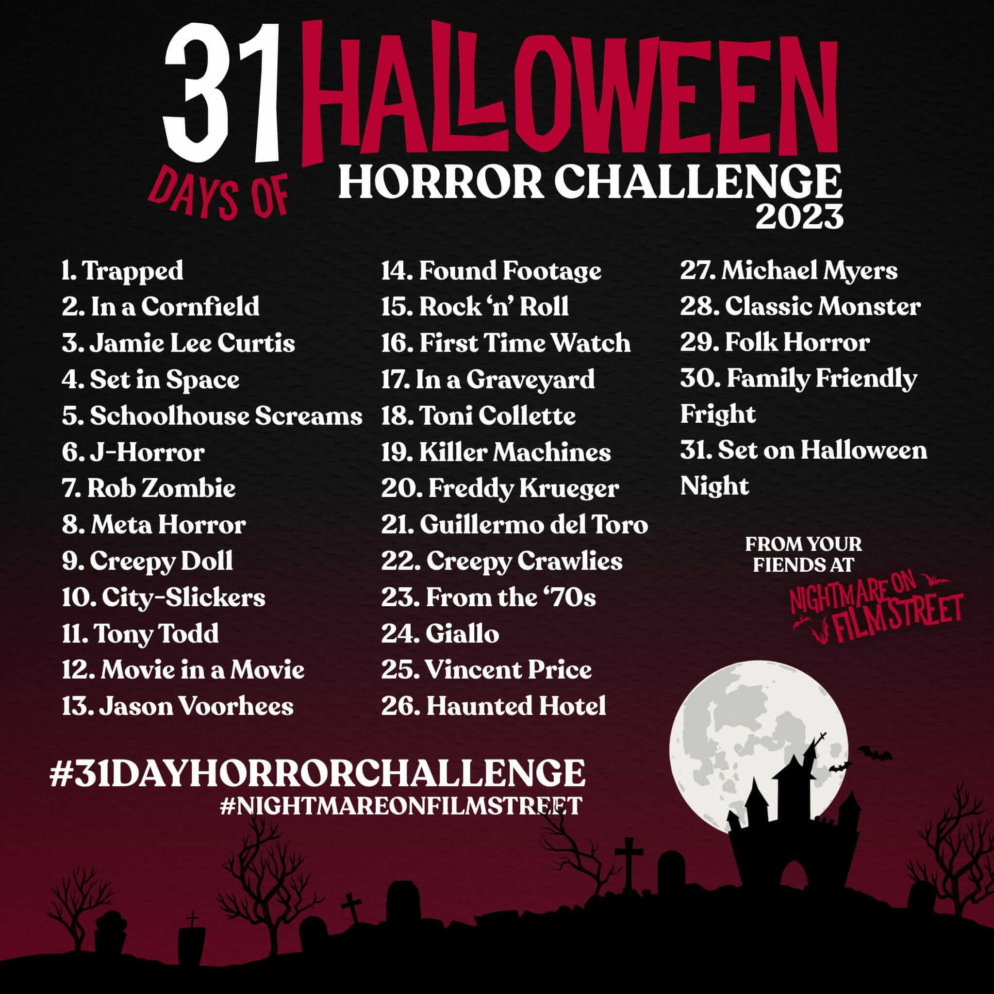 Join the Ultimate Halloween Movie Marathon with the #31DayHorrorChallenge from Nightmare on Film Street 2023