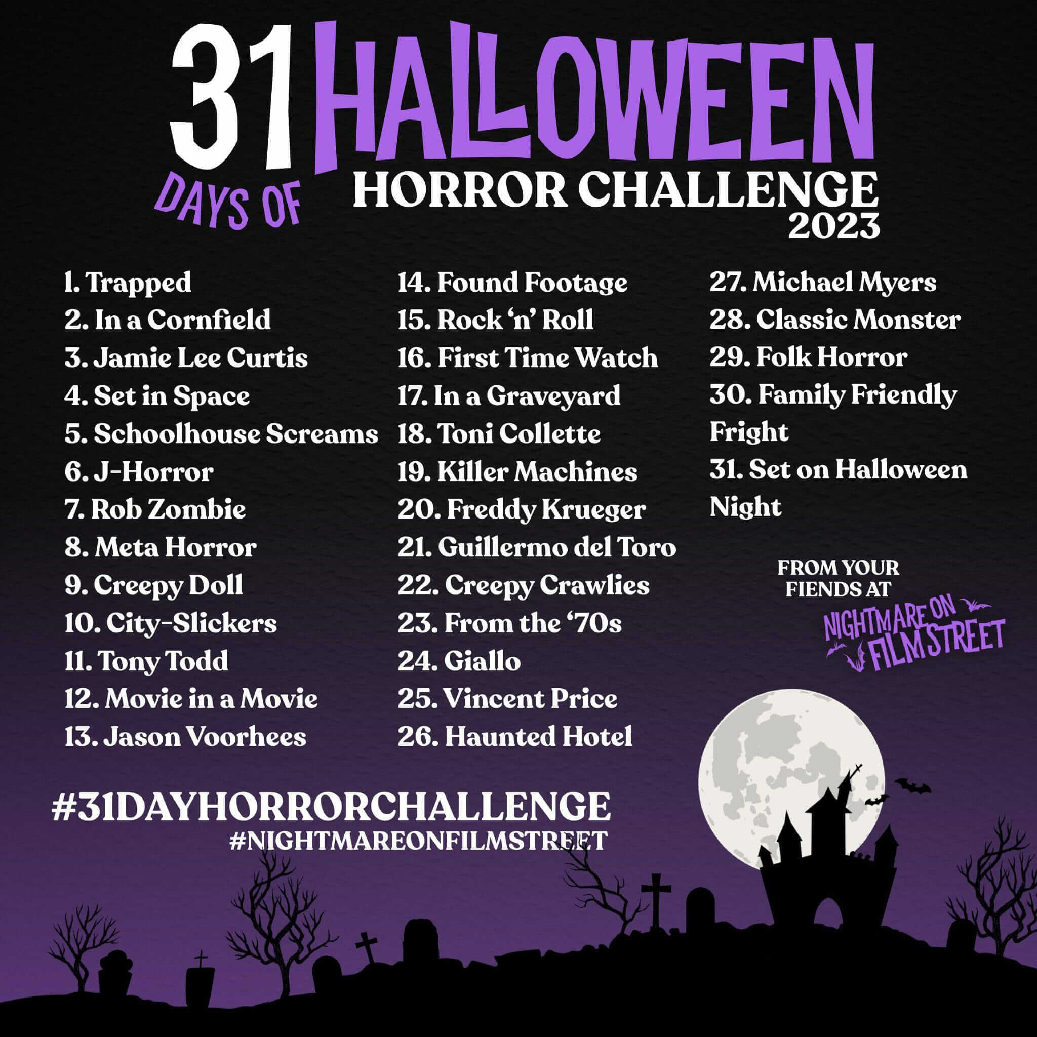 Join the Ultimate Halloween Movie Marathon with the #31DayHorrorChallenge from Nightmare on Film Street 2023