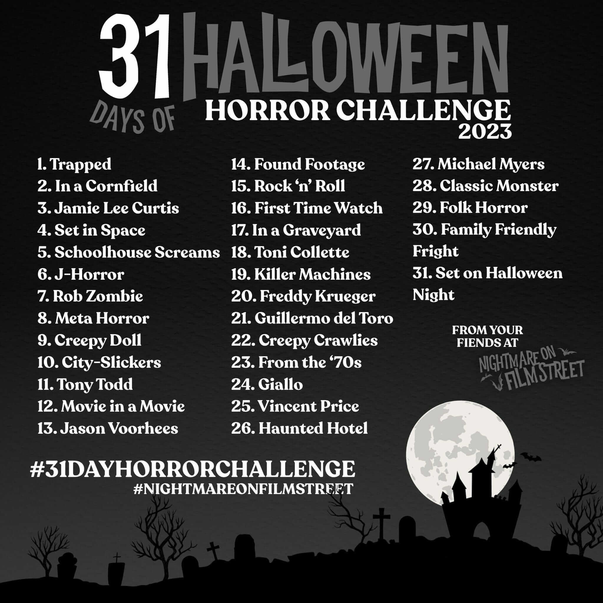 Join the Ultimate Halloween Movie Marathon with the #31DayHorrorChallenge from Nightmare on Film Street 2023
