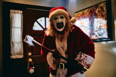 David Howard Thornton as “Art the Clown” in the horror film, TERRIFIER 3 , a Cineverse release. Photo courtesy of Jesse Korman/Dark Age Cinema.