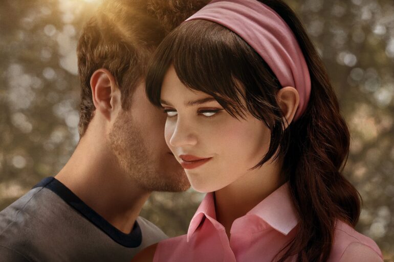 Companion 2025 Sophie Thatcher with White Eyes Jack Quaid in Poster Crop