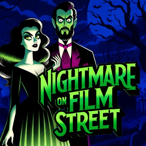 Nightmare on Film Street horror movie podcast best logo - remastered 500